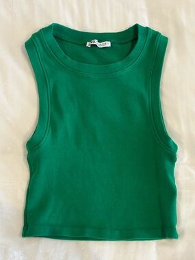 Zara Green Cropped Tank Top Size M Basic Fitted